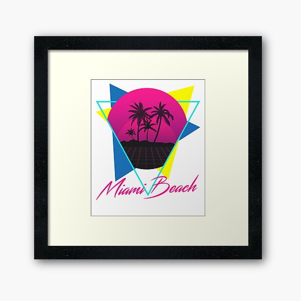 Vintage 80s Beach Tshirt  Miami Beach Retro Vacation  Framed Art Print