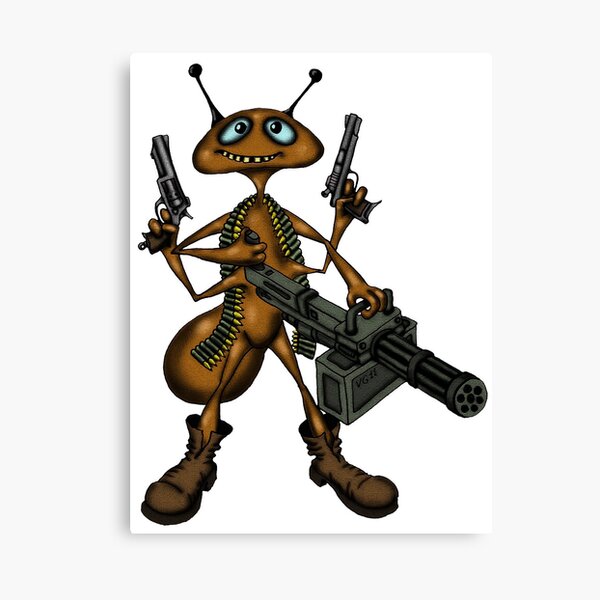 Funny Fire Ant with Guns cartoon drawing Canvas Print