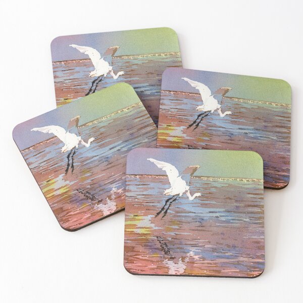 Item preview, Jamaican crane flying over water in Montego Bay.  Watercolor painting crane art bird Jamaica designed and sold by rfoxphoto.
