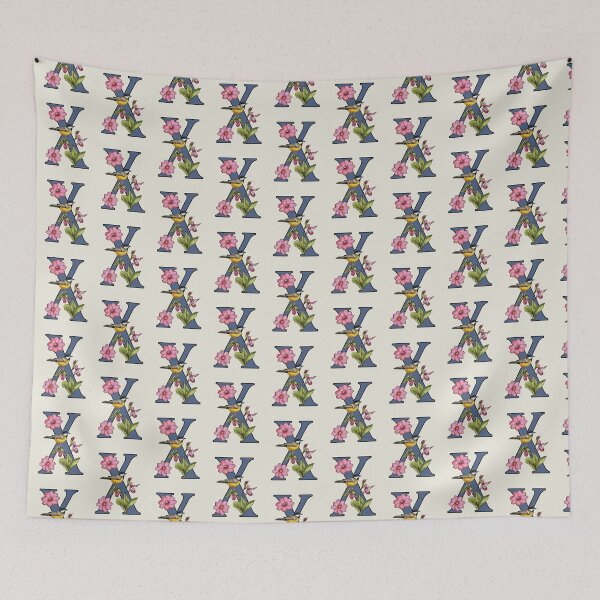 Item preview, LETTER X, Initial, Monogram, BIRD, Flowers, Ladyslipper, Cosmos, Pink designed and sold by JoyfulWhimsy.