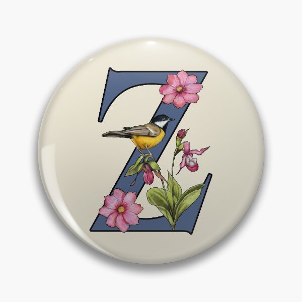 Item preview, LETTER Z, Initial, Monogram, BIRD, Flowers, Ladyslipper, Cosmos, Pink designed and sold by JoyfulWhimsy.