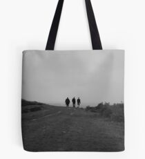 Three people walking,Black and White Tote Bag