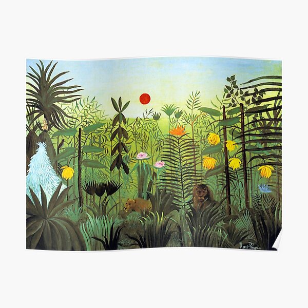 EXOTIC LANDSCAPE WITH LION AND LIONESS IN AFRICA - HENRI ROUSSEAU Poster