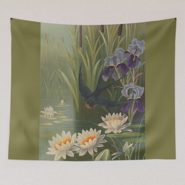 Item preview, Antique Print of Iris and Birds  designed and sold by FuzzyHoney.
