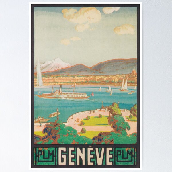 Vista previa del artículo con la obra «Cartel de viaje vintage de Ginebra Suiza», diseñado y vendido por vintagevivian.