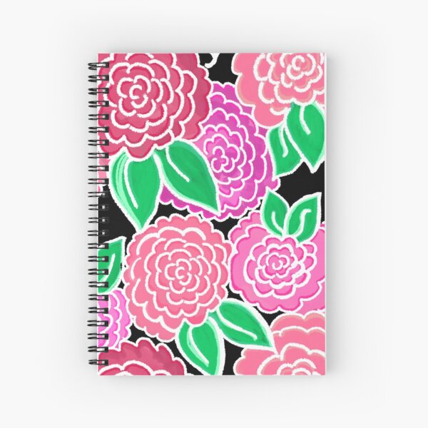Spring Floral (pink flowers on black) 3.9.20 Spiral Notebook