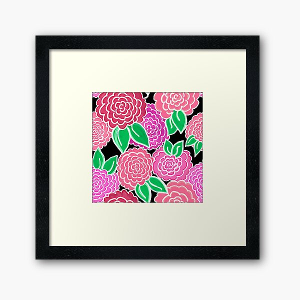 Spring Floral (pink flowers on black) 3.9.20 Framed Art Print