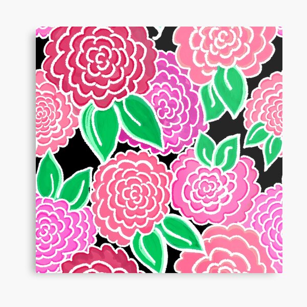 Spring Floral (pink flowers on black) 3.9.20 Metal Print