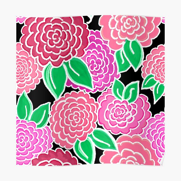 Spring Floral (pink flowers on black) 3.9.20 Poster