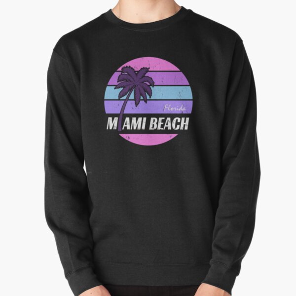 80s 90s Ocean City Maryland Colorful Rainbow Neon Sunset Beach Palm Trees Faded tourist Pullover Sweatshirt