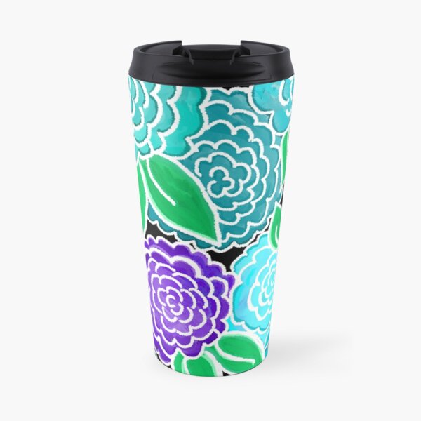 Spring Floral on Black (blue flowers) 3.9.20 Travel Mug