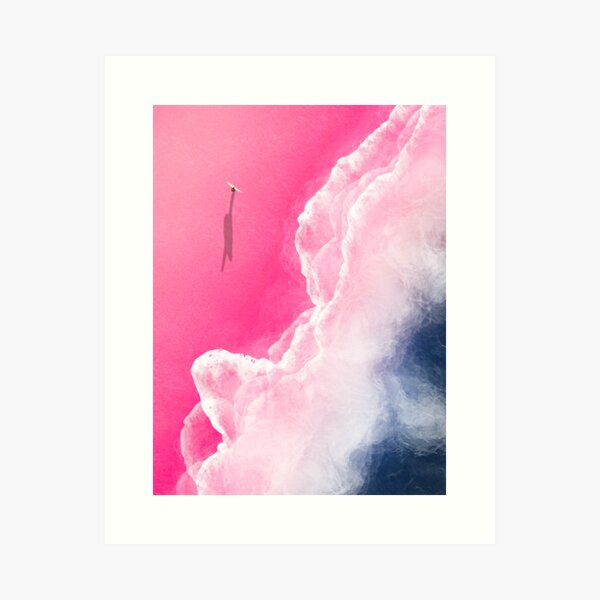 Item preview, A Lone Surfer (Wahine) on a Pink Beach | Aerial Illustration designed and sold by The-Drone-Man.