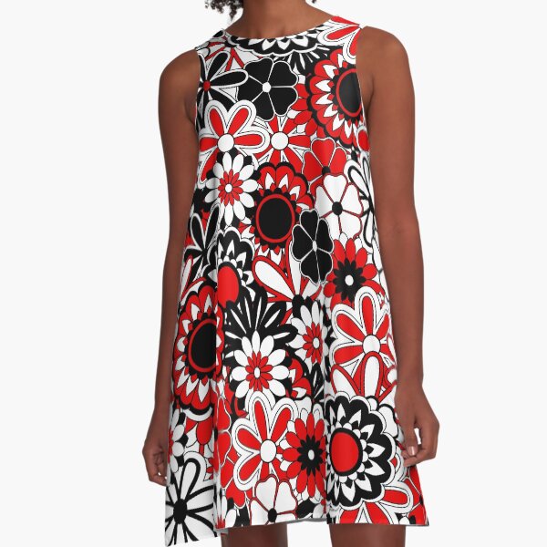Item preview, Red Black and White Flower Power Pattern designed and sold by ArtformDesigns.