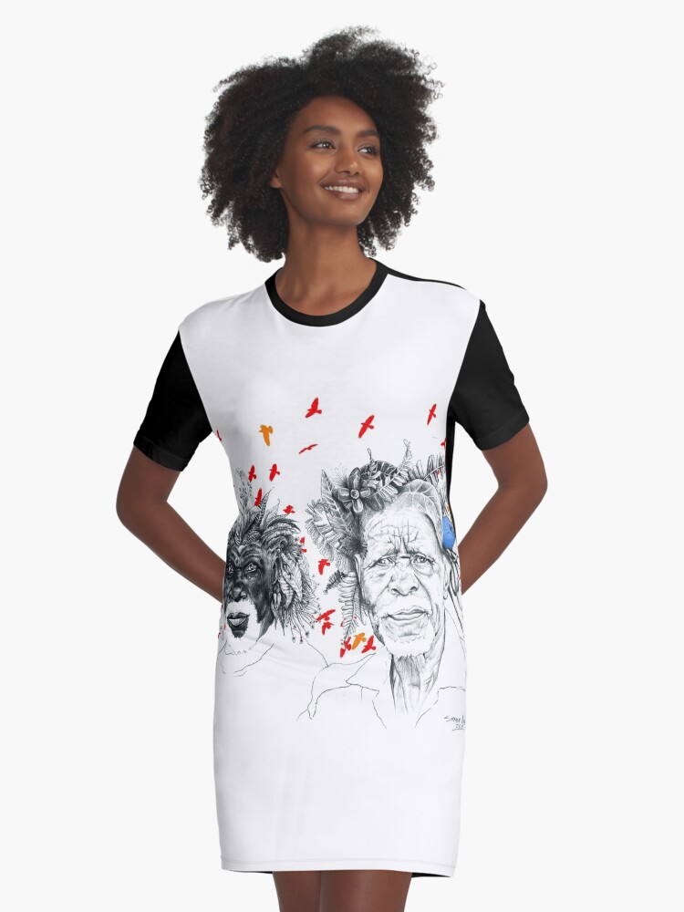 Graphic T-Shirt Dress, Sunmen with the Birds designed and sold by Siphiwe Ngwenya The Founder