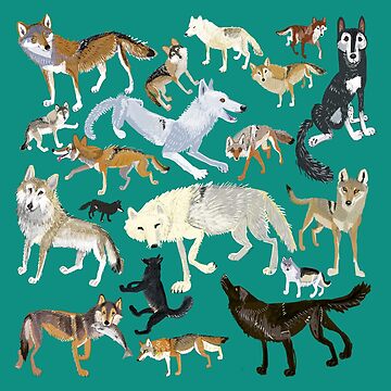 Artwork thumbnail, Wolves of the World (Green pattern) by belettelepink