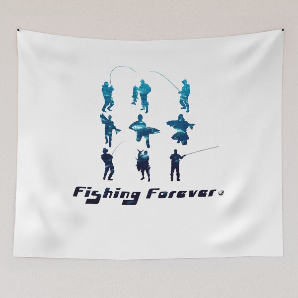 Item preview, Silhouettes of anglers with inscription Fishing forever designed and sold by Alexandra Kueny.