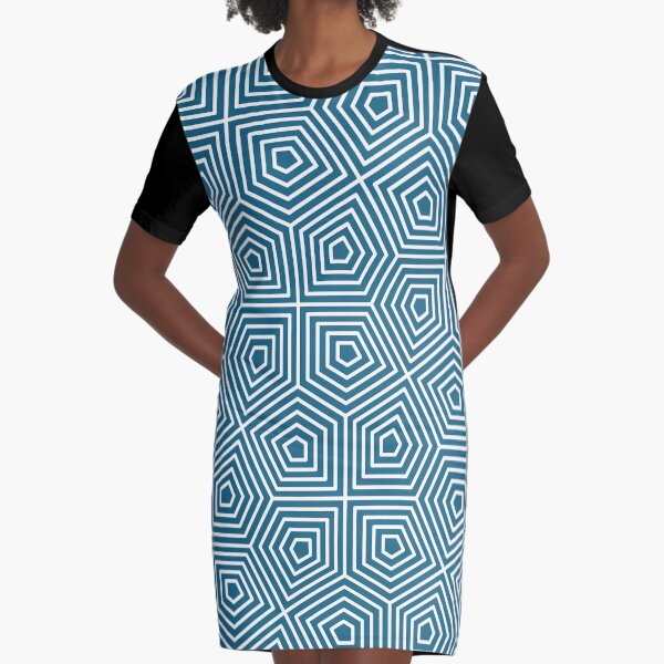Cairo Pentagonal Tiling Blue White Graphic T-Shirt Dress