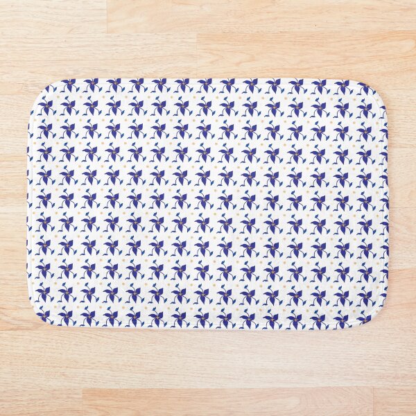 Blue and orange flower Bath Mat