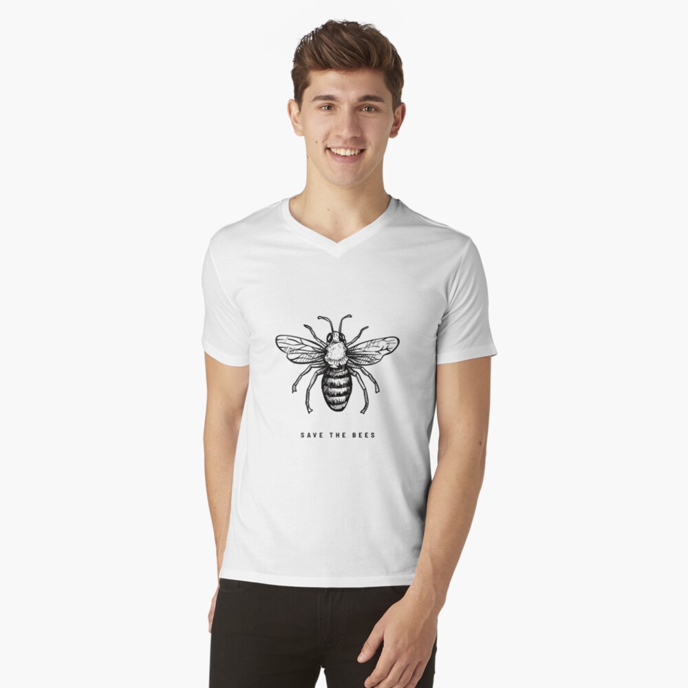 Bee Shirt with Honeybee Pencil Drawing and Save The Bees Quote