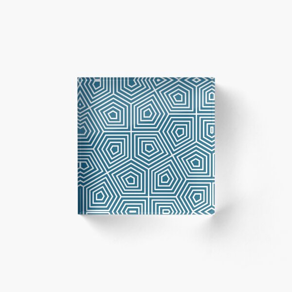 Cairo Pentagonal Tiling Blue White Acrylic Block