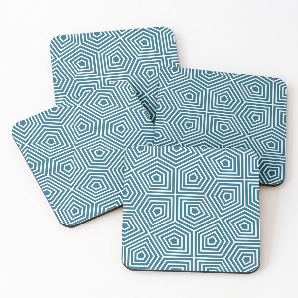 Cairo Pentagonal Tiling Blue White Coasters (Set of 4)