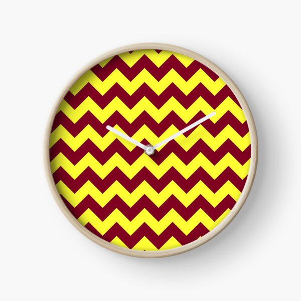 Electric Yellow and Burgundy Red Horizontal Zigzags Clock