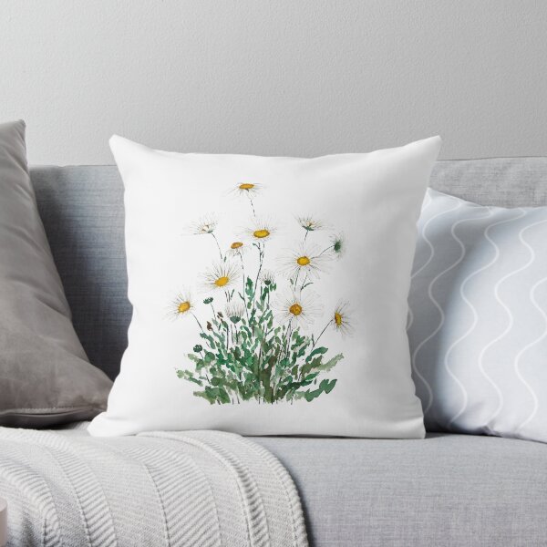 white Margaret daisy watercolor Throw Pillow
