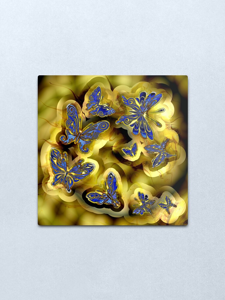 Alternate view of More Blue and Gold Butterflies Metal Print