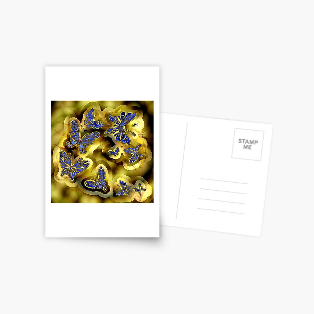 More Blue and Gold Butterflies Postcard