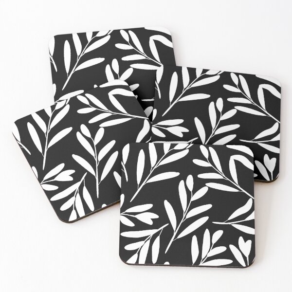 Item preview, Floral Leaf Botanical Pattern, White on Black designed and sold by meggydesigns.