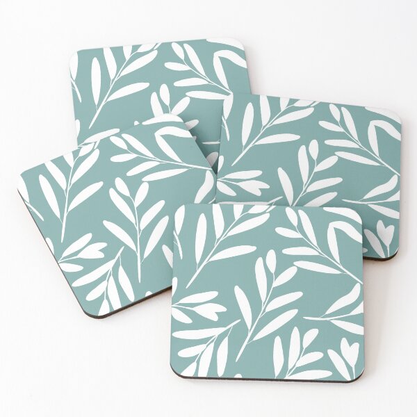 Item preview, Floral Botanical Leaves, White on Aqua Turquoise designed and sold by meggydesigns.