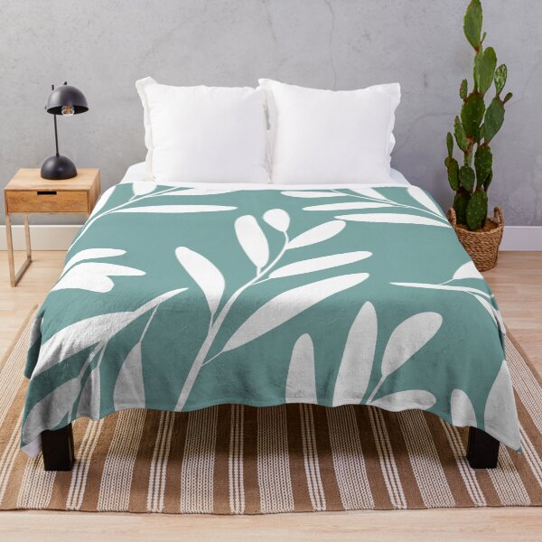 Item preview, Floral Botanical Leaves, White on Aqua Turquoise designed and sold by meggydesigns.