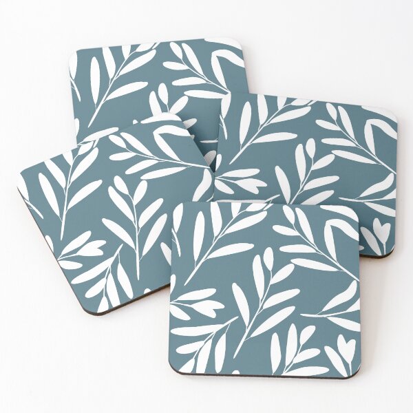 Item preview, Floral Leaves Botanical Pattern, White on Teal designed and sold by meggydesigns.