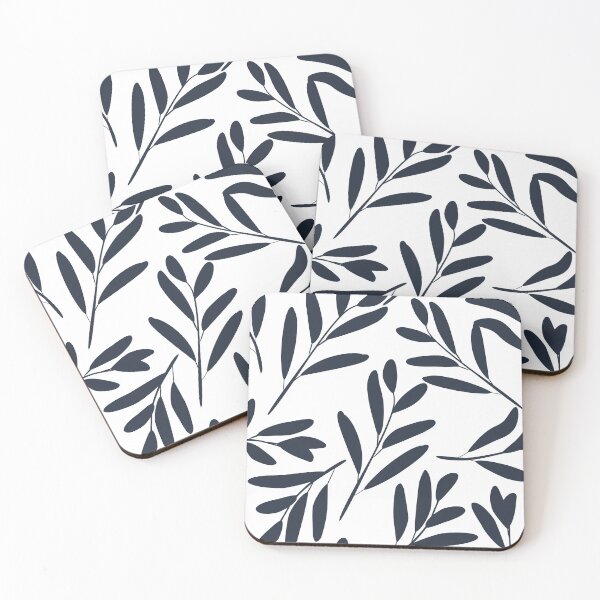 Item preview, Floral Leaves Botanical Pattern, Navy Blue on White designed and sold by meggydesigns.