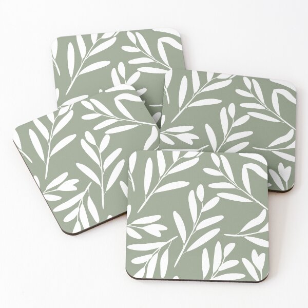 Item preview, Floral Leaves Botanical Pattern, White on Green designed and sold by meggydesigns.