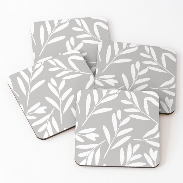 Item preview, Floral Leaves Botanical Pattern, White on Gray designed and sold by meggydesigns.
