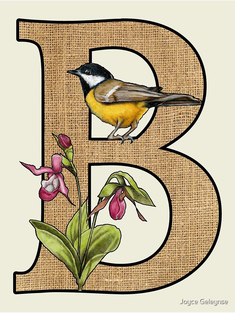 "LETTER B, Initial, Monogram, BIRD, Flowers, Ladyslippers, Burlap ...