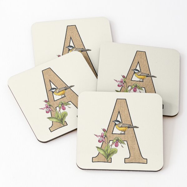 Item preview, LETTER A, Initial, Monogram, BIRD, Flowers, Ladyslippers, Burlap Letter Art designed and sold by JoyfulWhimsy.