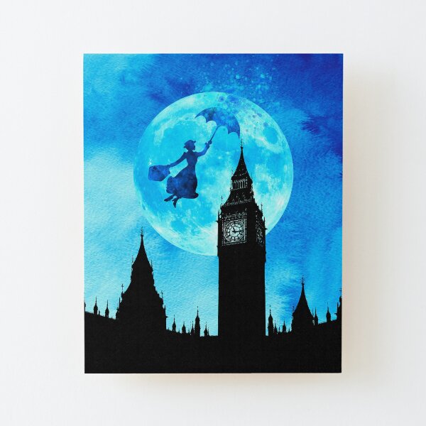 Magical Watercolor Night - Mary Poppins Wood Mounted Print