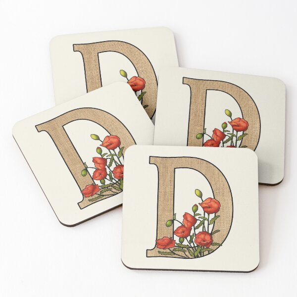 Artikelvorschau, BRIEF D, Initiale, Monogramm, Rote Mohnblumen, Blumen, Sackleinen Brief Art entworfen und verkauft von JoyfulWhimsy.