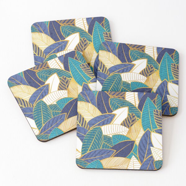 Item preview, Leaf wall // navy blue royal blue and teal leaves golden lines designed and sold by SelmaCardoso.