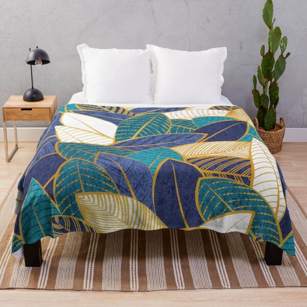 Item preview, Leaf wall // navy blue royal blue and teal leaves golden lines designed and sold by SelmaCardoso.