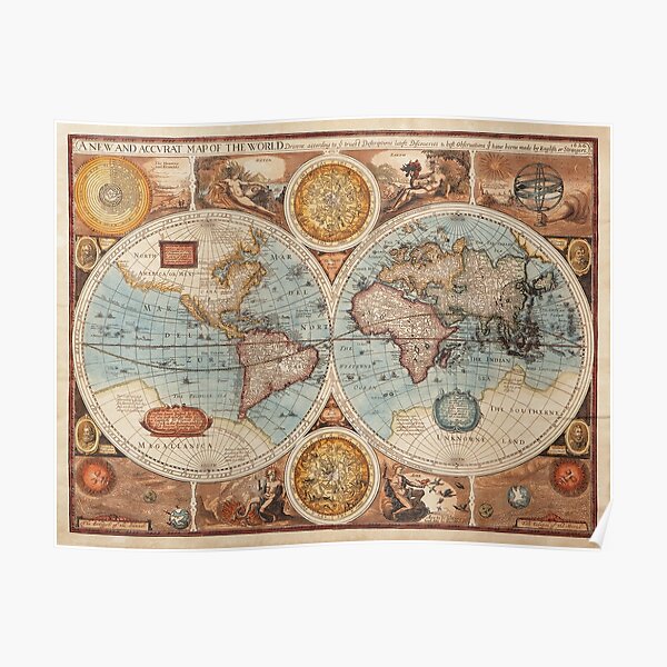 Vintage World Map Poster For Sale By Beltschazar Redbubble   Poster,504x498,f8f8f8 Pad,600x600,f8f8f8.u3 