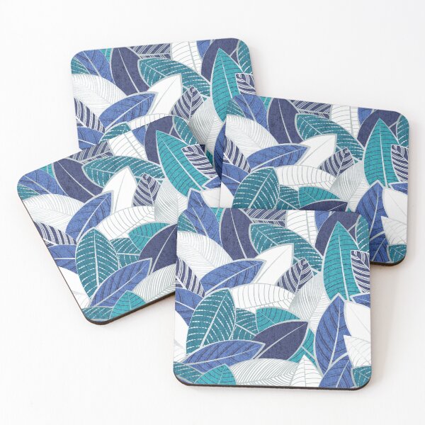 Item preview, Leaf wall // navy blue royal blue and teal leaves silver lines designed and sold by SelmaCardoso.