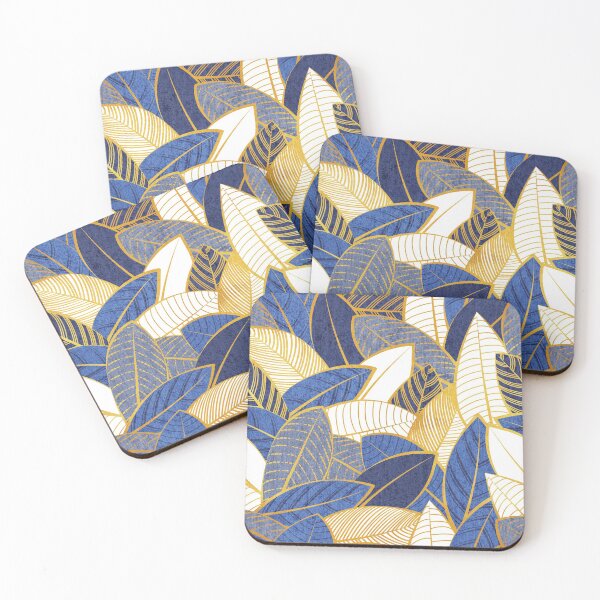 Item preview, Leaf wall // navy royal and pale blue leaves golden lines designed and sold by SelmaCardoso.
