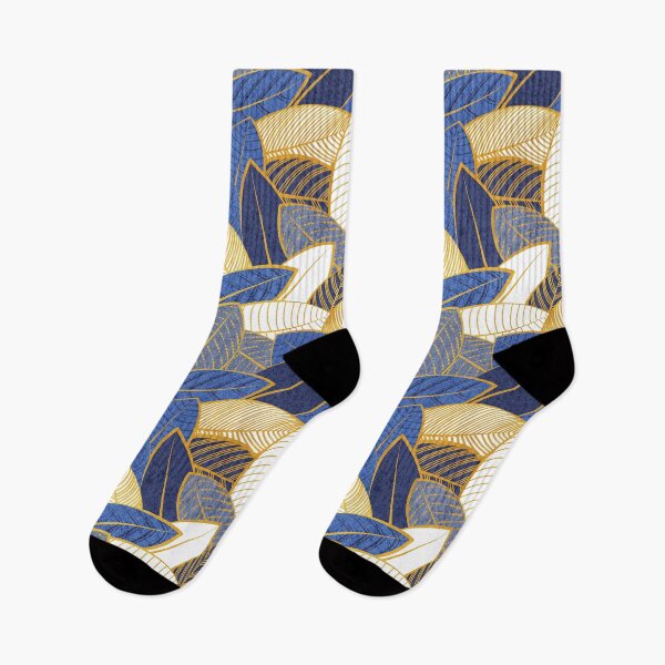 Item preview, Leaf wall // navy royal and pale blue leaves golden lines designed and sold by SelmaCardoso.