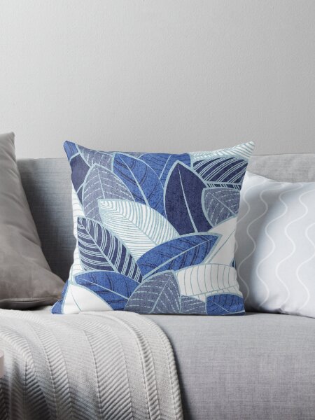 Item preview, Leaf wall // navy royal and pale blue leaves pastel blue lines designed and sold by SelmaCardoso.