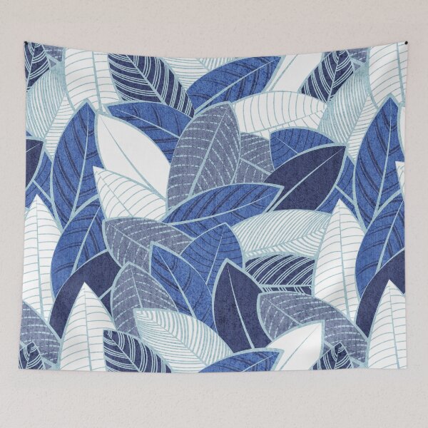 Item preview, Leaf wall // navy royal and pale blue leaves pastel blue lines designed and sold by SelmaCardoso.