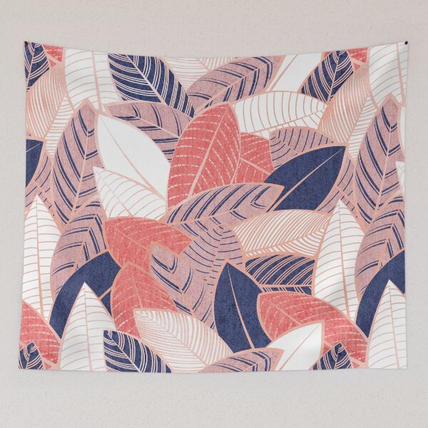 Item preview, Leaf wall // navy blue coral and blush pink leaves rose metal lines designed and sold by SelmaCardoso.