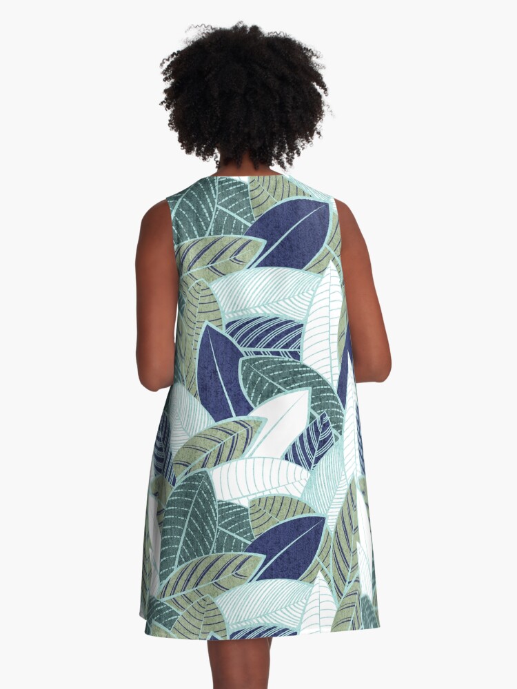 Leaf wall // navy blue pine and sage green leaves mint lines